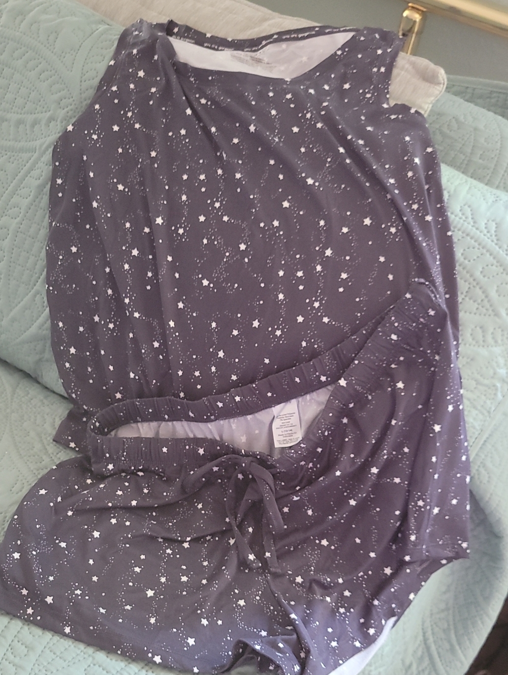 Joyspun Star Print Two-Piece Sleep Set - Slate Black with White Stars